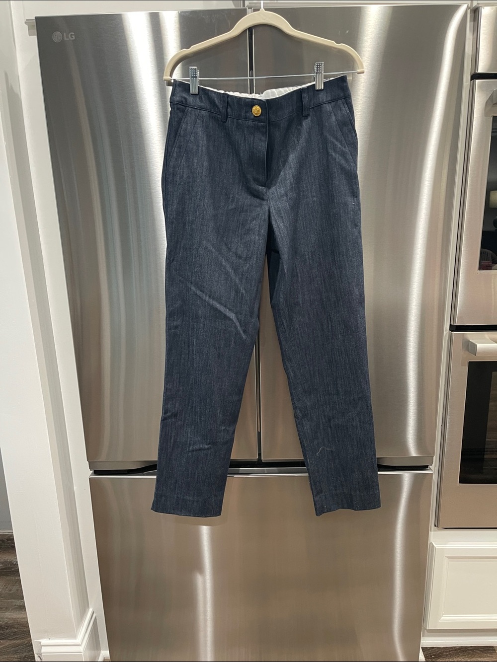 Ann Taylor Navy Straight-Leg Jeans with Gold Button